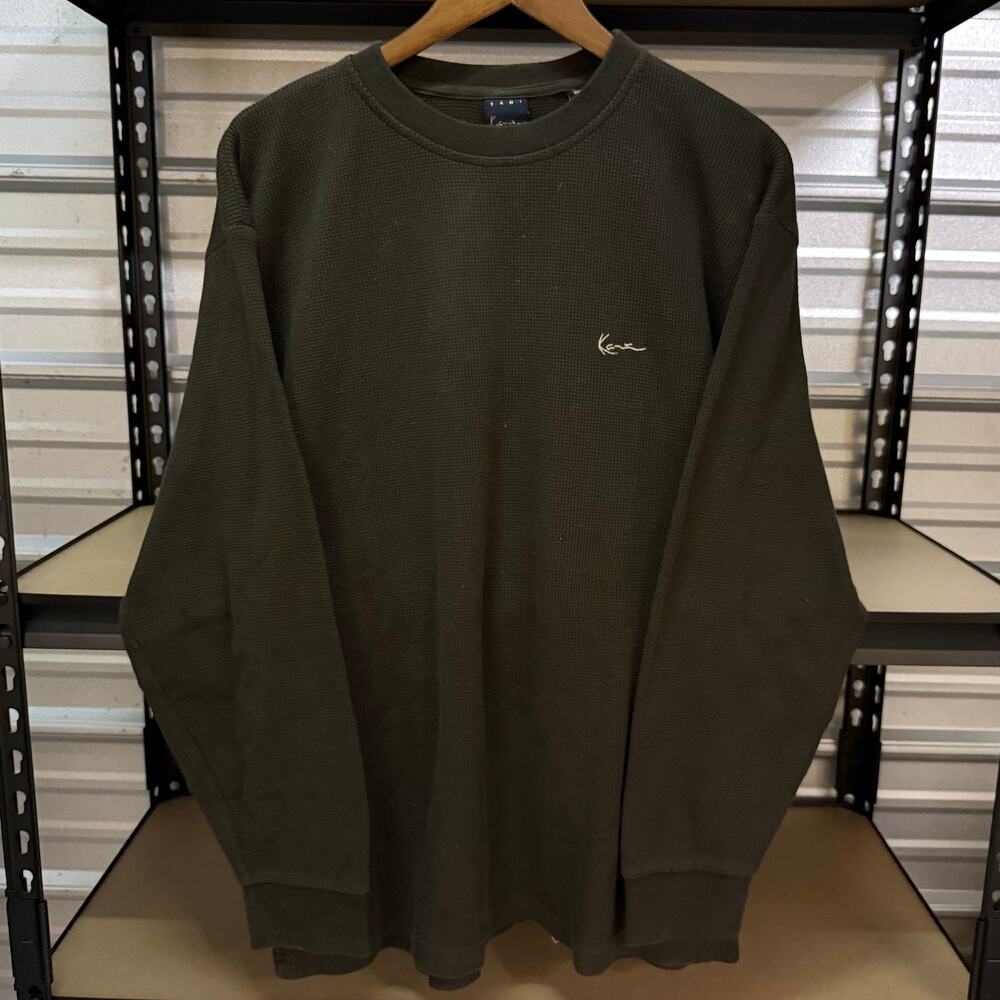 Karl Kani Gold Waffle Knit Thermal Long Sleeve Olive Y2K Hip Hop Mens XXL